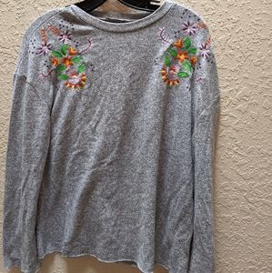 Zara Floral Embroidered Long Sleeve Light Sweater